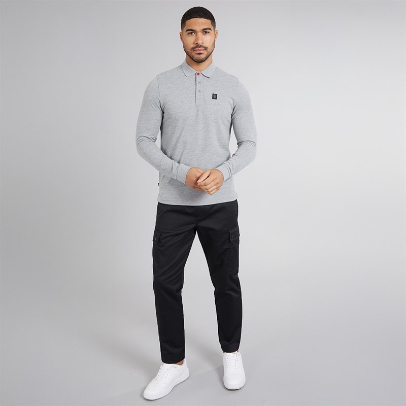 LUKE 1977 Mens Williams Long Sleeve Polo Shirt Mid Grey