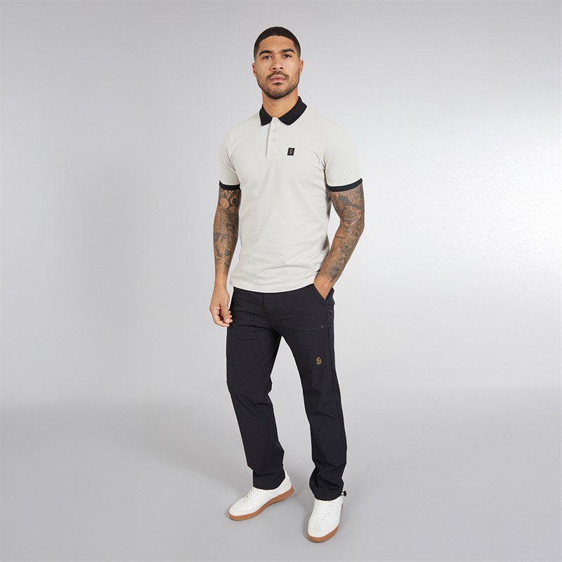 LUKE 1977 Mens Williams Contrast Polo Shirt Ice Grey