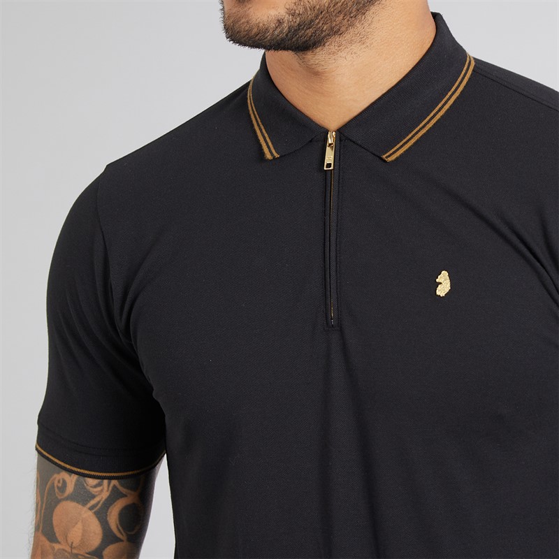 LUKE 1977 Mens Texas Tip Polo Shirt Black