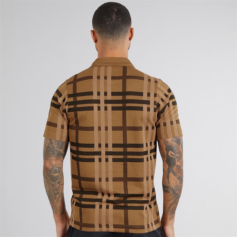 LUKE 1977 Mens Castle Polo Shirt Caramel Choc Check