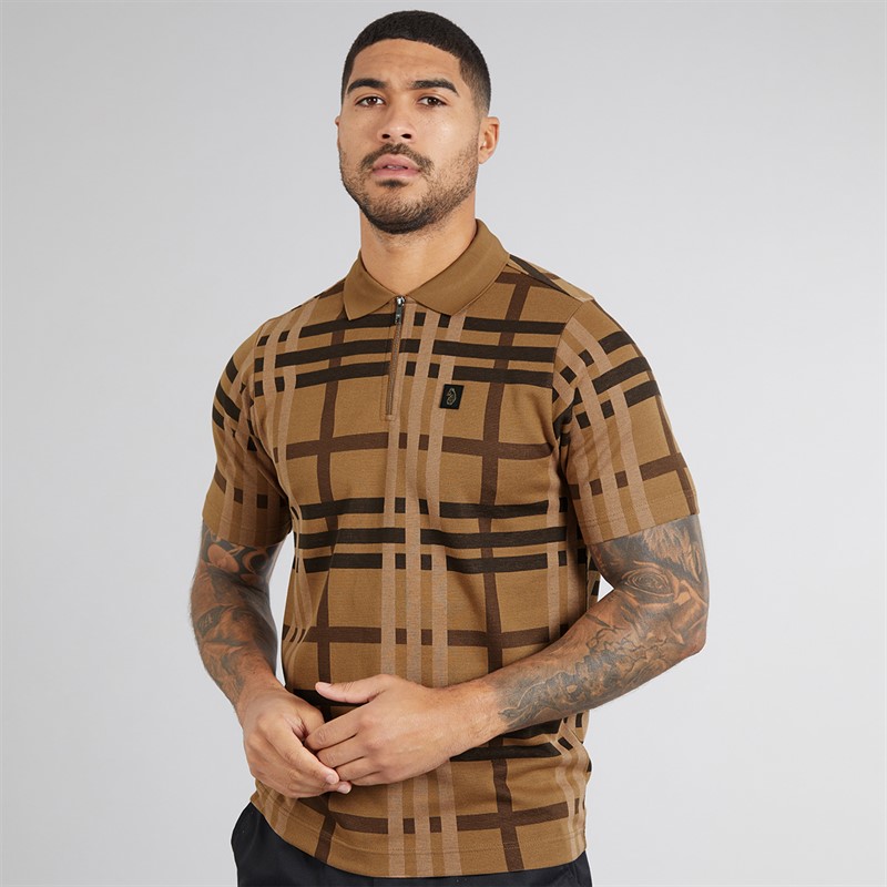 LUKE 1977 Mens Castle Polo Shirt Caramel Choc Check