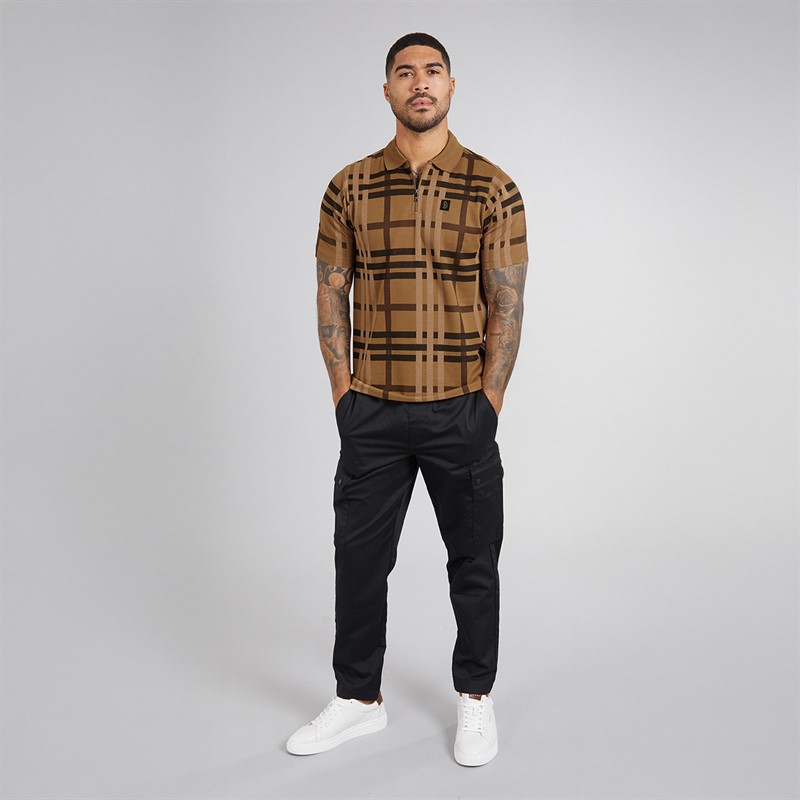 LUKE 1977 Mens Castle Polo Shirt Caramel Choc Check