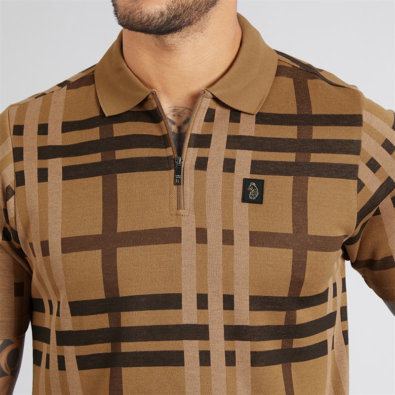 LUKE 1977 Mens Castle Polo Shirt Caramel Choc Check