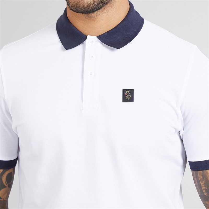 LUKE 1977 Mens Williams Contrast Polo Shirt White