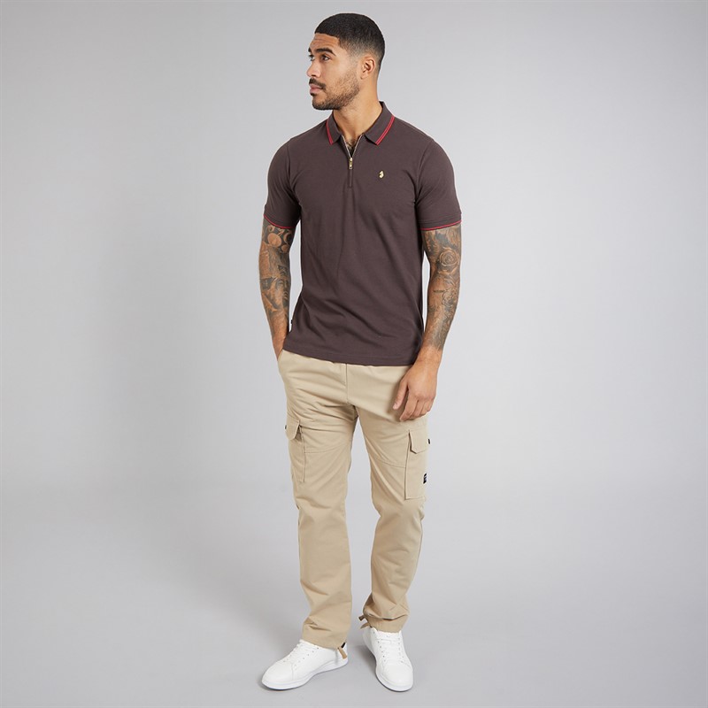 LUKE 1977 Mens Texas Tip Polo Shirt Chocolate