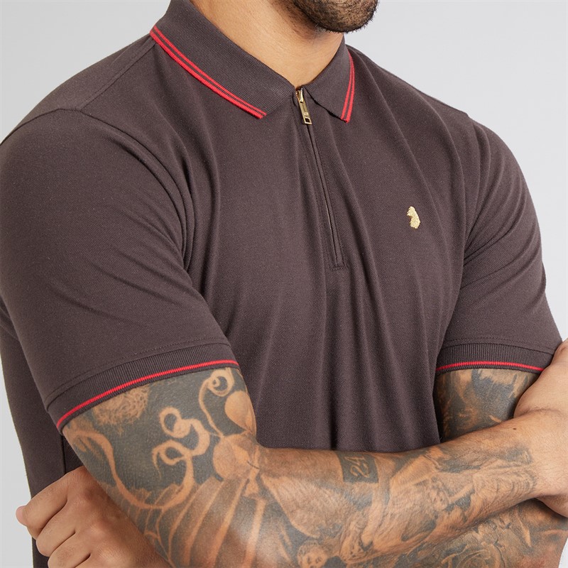 LUKE 1977 Mens Texas Tip Polo Shirt Chocolate