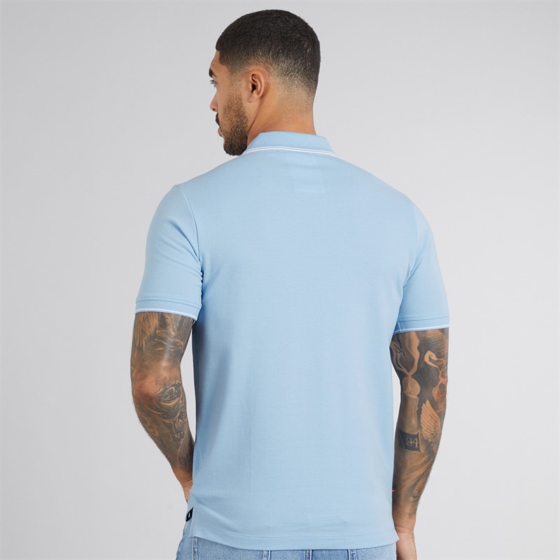 LUKE 1977 Mens Texas Tip Polo Shirt Sky Blue Skyblue