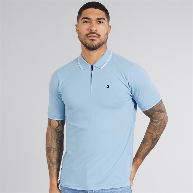 LUKE 1977 Mens Texas Tip Polo Shirt Sky Blue Skyblue