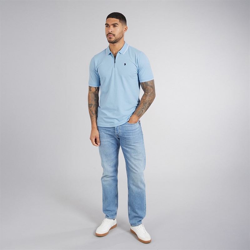 LUKE 1977 Mens Texas Tip Polo Shirt Sky Blue Skyblue