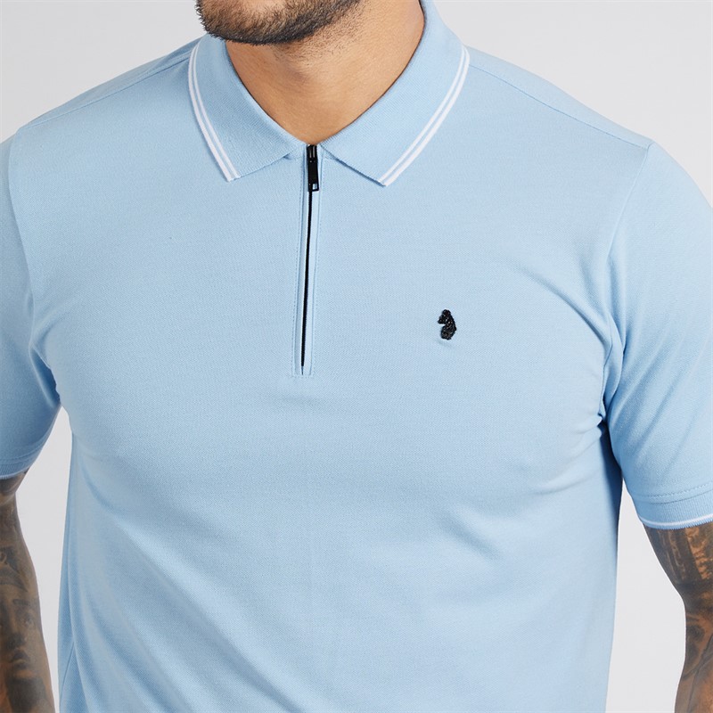 LUKE 1977 Mens Texas Tip Polo Shirt Sky Blue Skyblue