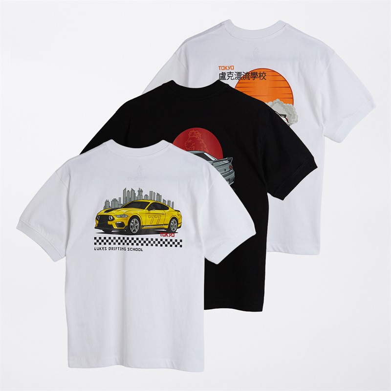 LUKE 1977 Boys Tokyo Drift Three Pack T-Shirts White/Black/White White/Black/ White