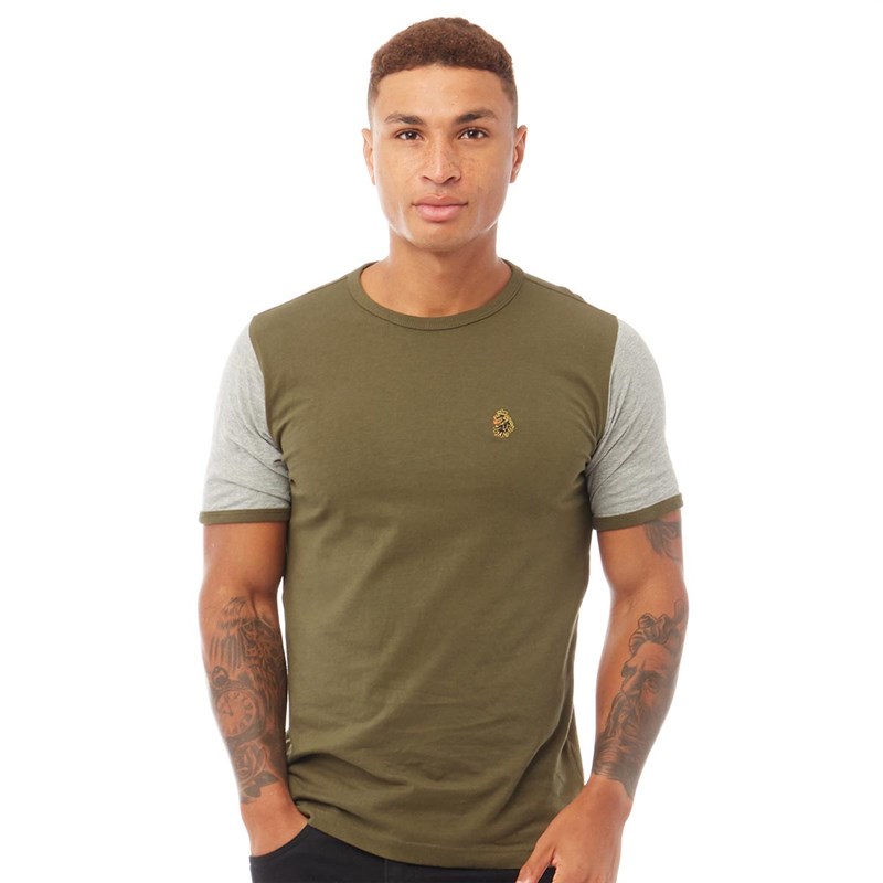 Buy LUKE 1977 Mens Ringer T-Shirt Khaki/Mid Grey