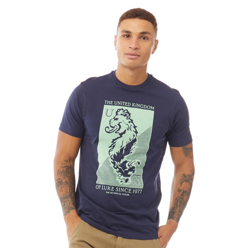 LUKE 1977 Mens Stamp On It Printed T-Shirt Navy/Mint