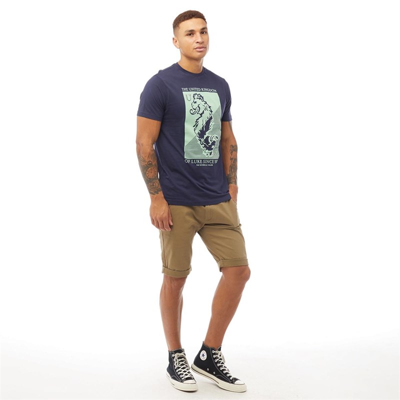 LUKE 1977 Mens Stamp On It Printed T-Shirt Navy/Mint