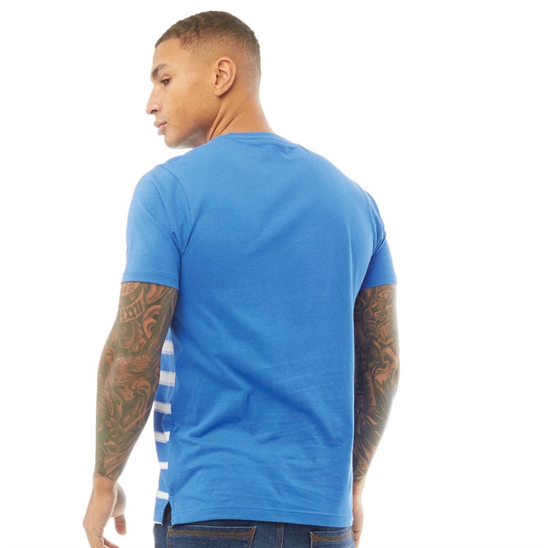 LUKE 1977 Mens Auto Stripe Printed T-Shirt Nypd Blue White