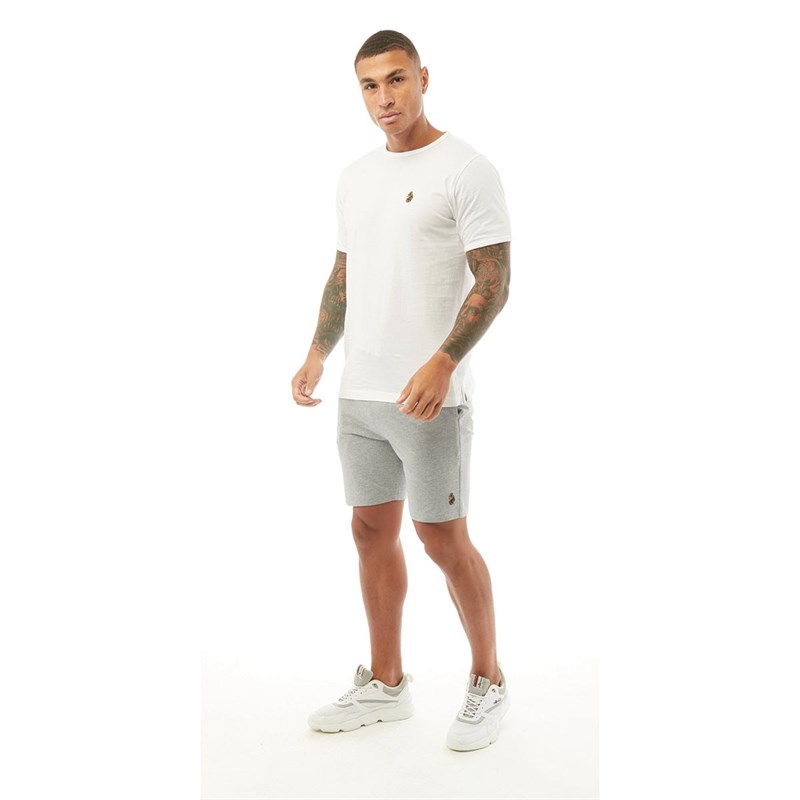 LUKE 1977 Mens Trouser Shortsy Jersey Shorts Light Grey Marl