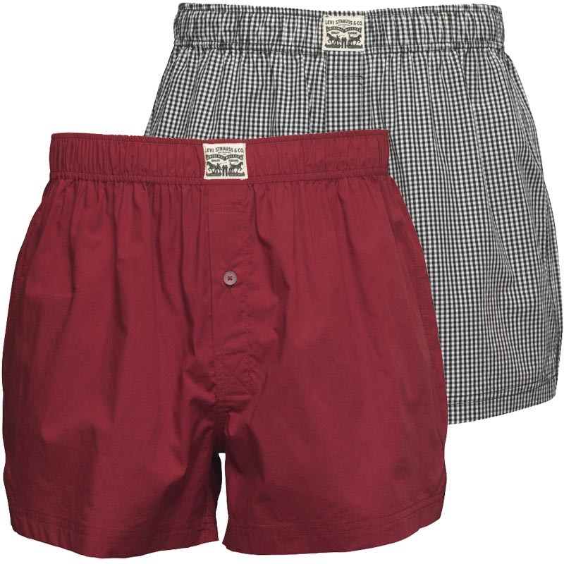 Levi's Mens Small Check Woven Two Pack Boxers Caviar Levi's Mens Small Check Woven Two Pack Boxers Caviar