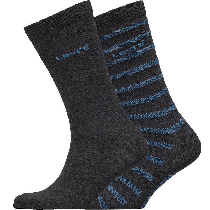 Buy Levi's Mens Herringbone Crew Two Pack Socks Charcoal/Blue