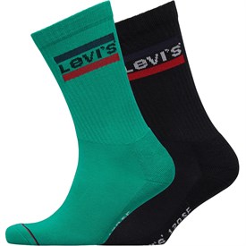 Image of Levi's Mens Sports Logo Crew Two Pack Socks Green/Black