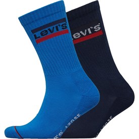 Image of Levi's Mens Sports Logo Crew Two Pack Socks Blue/Black