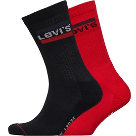 Image of Levi's Mens Sports Logo Crew Two Pack Socks Red/Black