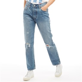 Levis Dames 501 Crop Straight Fit Jeans Vervaagd Blauw levis kopen in de aanbieding