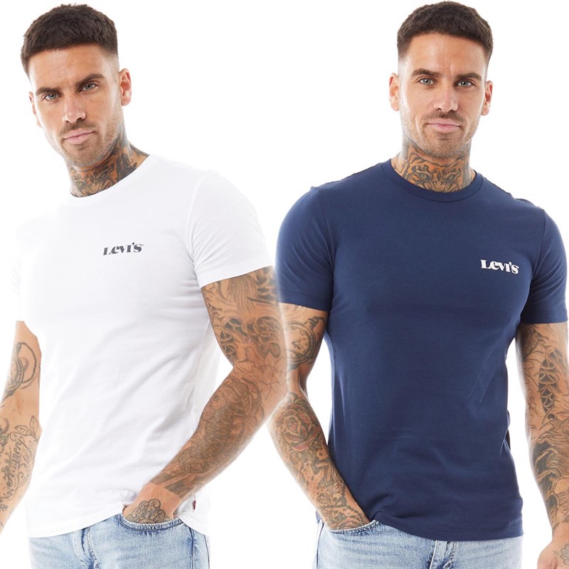 Levi's Mens Two Pack Crew Neck Graphic T-Shirts White/Dress Blues