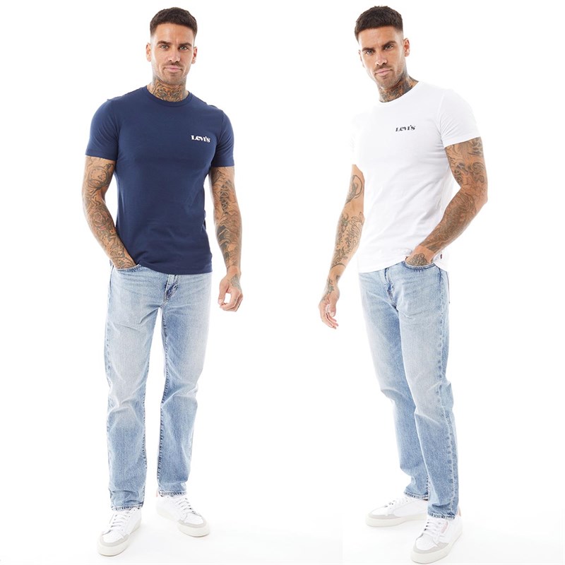 Levi's Mens Two Pack Crew Neck Graphic T-Shirts White/Dress Blues