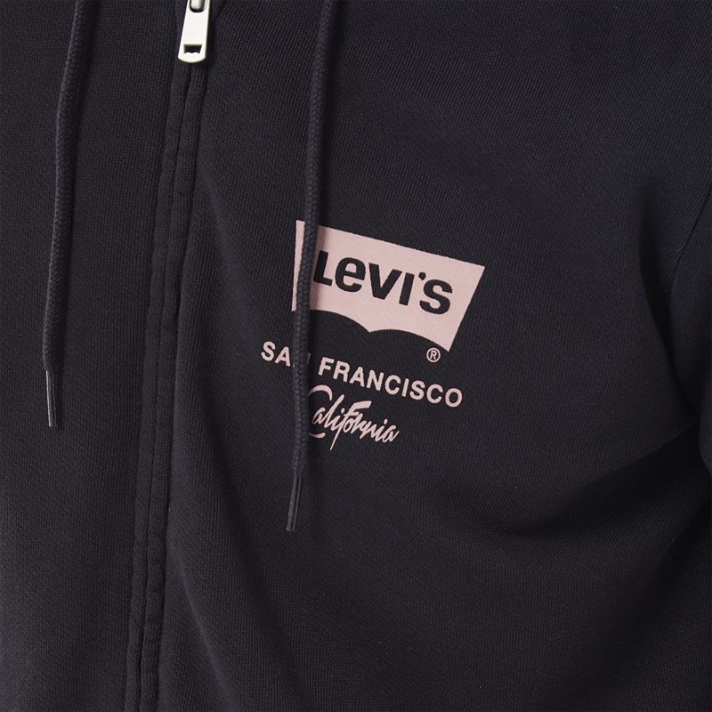 Buy Levi's Mens T3 Graphic Zip Up Logo Hoodie Batwing Chesthit Zip Caviar