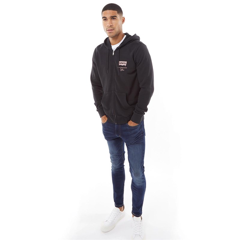 Buy Levi's Mens T3 Graphic Zip Up Logo Hoodie Batwing Chesthit Zip Caviar
