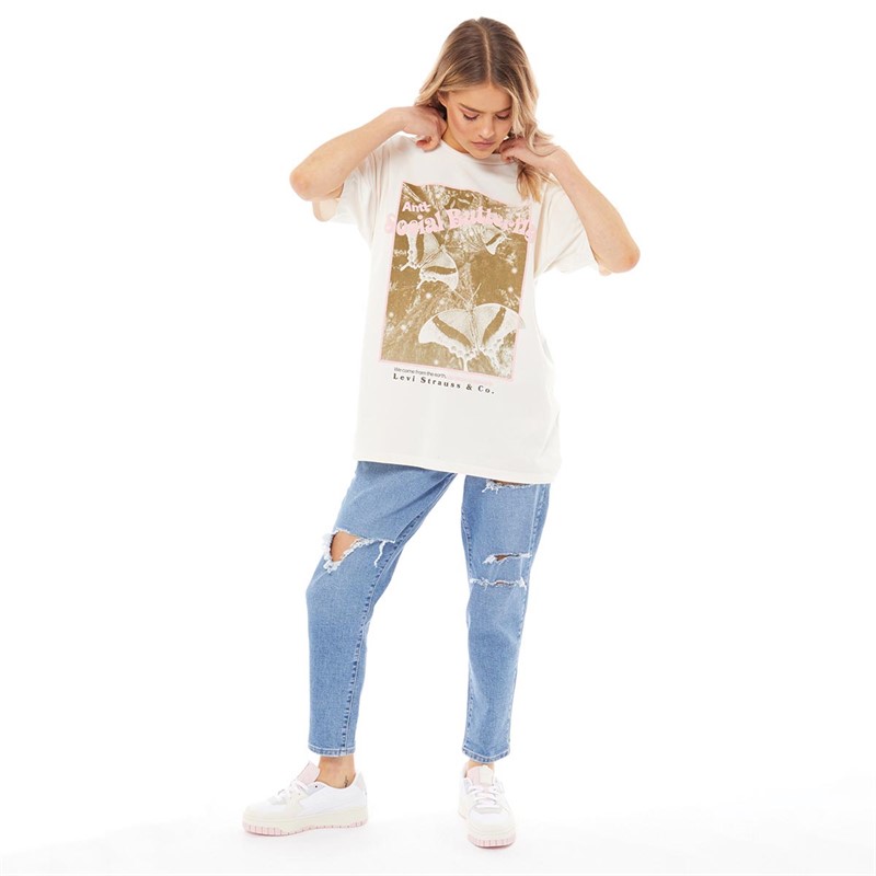Levi's Womens Graphic Cobalt T-Shirt Antisocial Butterfly Sugar Swizzle