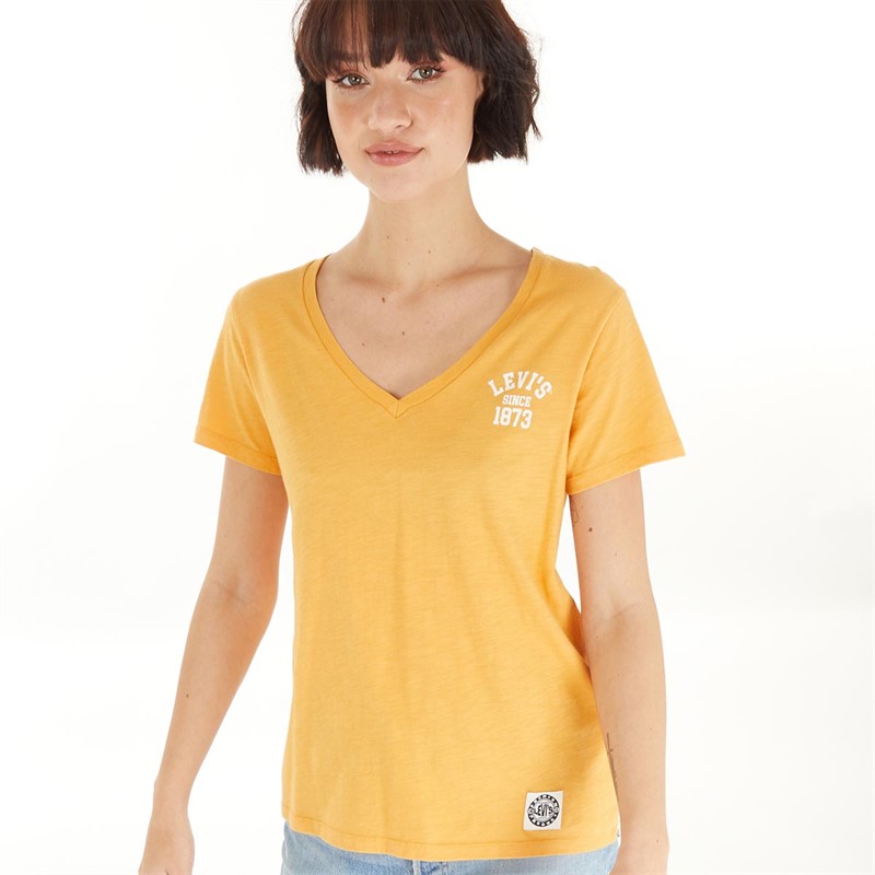 Levi's Womens Graphic Perfect V-Neck Top Golden Nugget