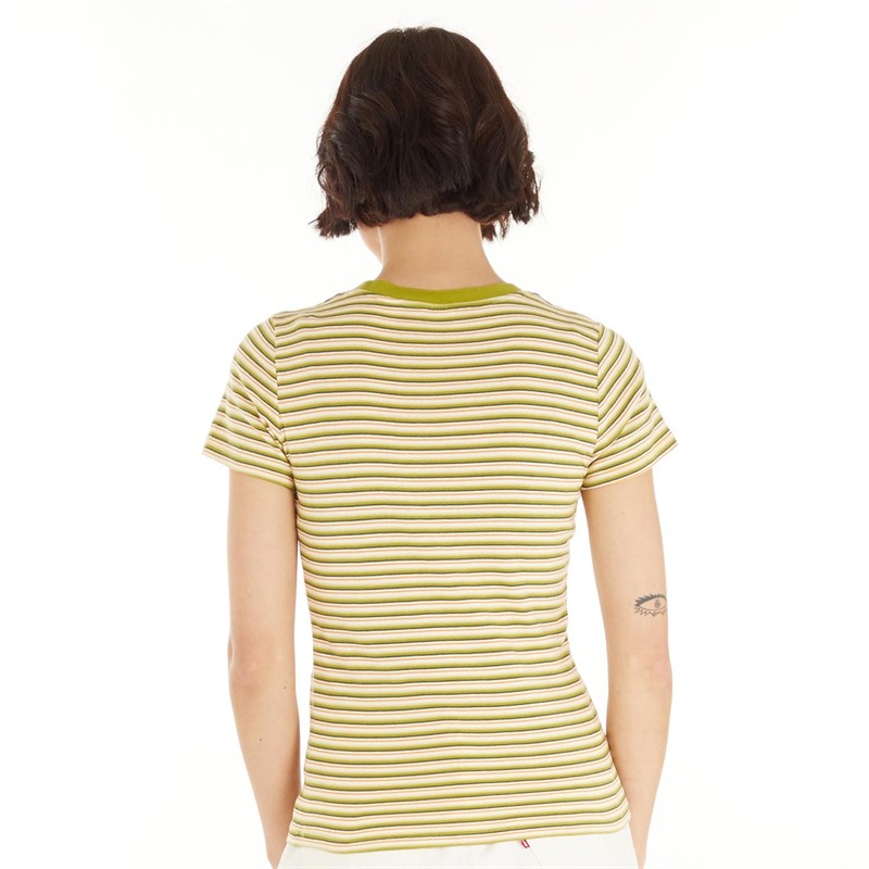 Levi's Womens Short Sleeve Slim Fit Rib Baby T-Shirt Coriander Stripe