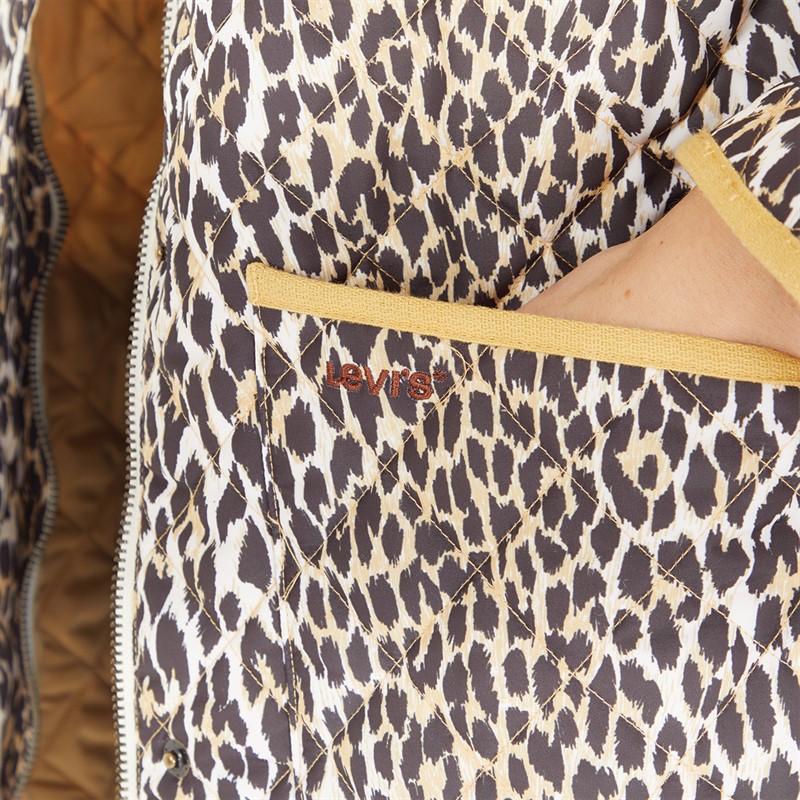 Levi's Womens Millie Quilted Shirt Jacket Classic Leopard White Cap Grey