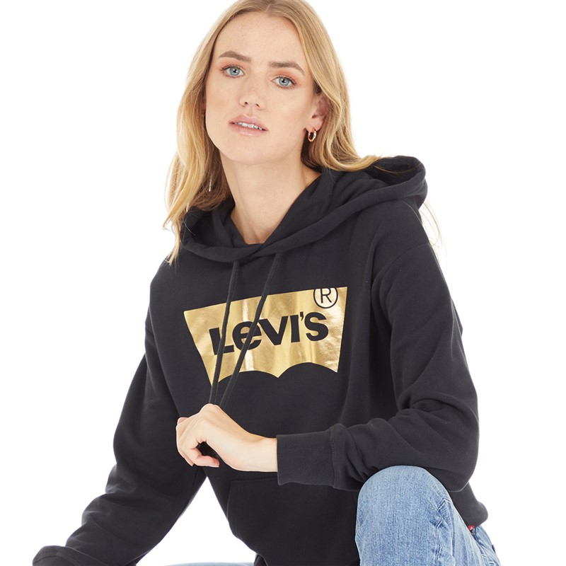 Levi's Womens Graphic Standard Hoodie Gold Foil Caviar