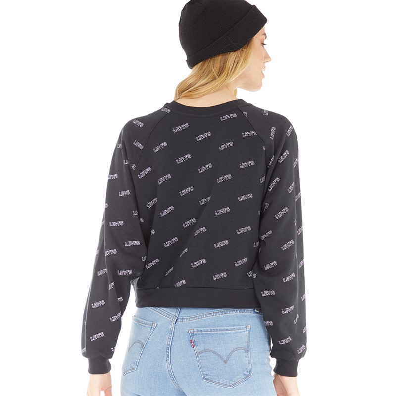 Levi's Womens Graphic Vintage Raglan Crew Sweatshirt Crew Minimal Sport Aop 2 Caviar