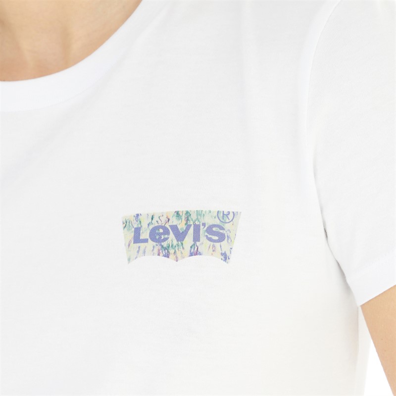 Levi's Womens The Perfect Tee Watercolor Fill T-Shirt Watercolor Fill BW Front And Back Bright White
