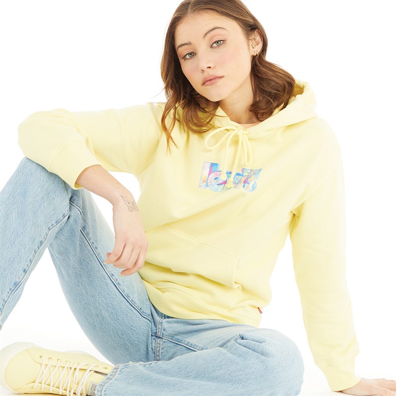 Levi's Womens Standard Graphic Hoodie Hood Seashell Poster Logo Powdered Yellow