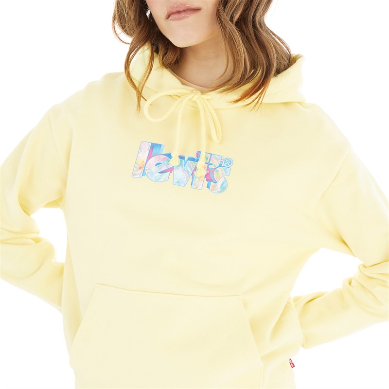 Levi's Womens Standard Graphic Hoodie Hood Seashell Poster Logo Powdered Yellow