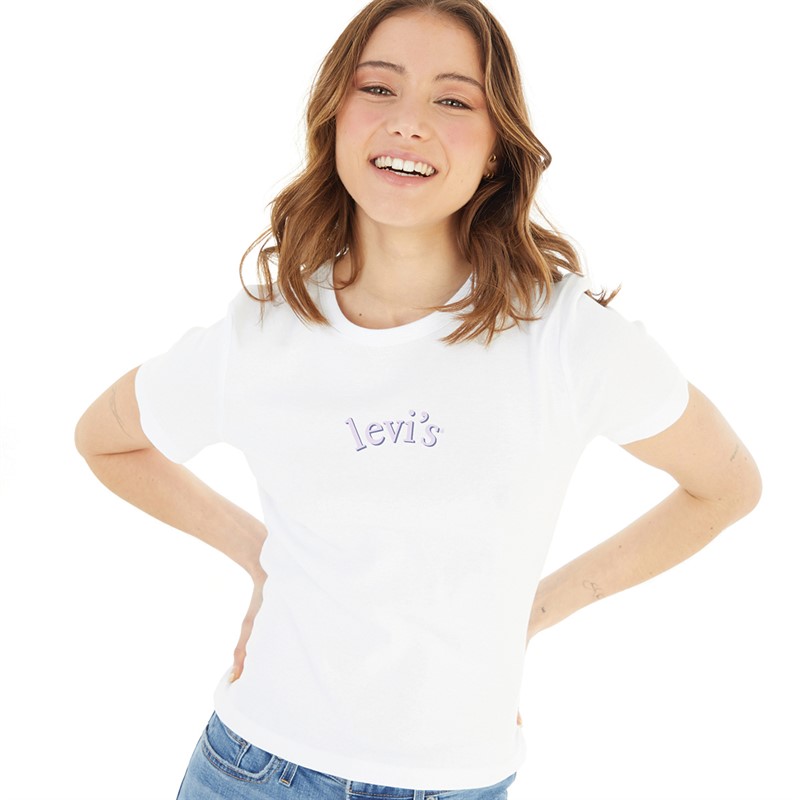 Levi's Womens Rickie Tee Graphic Logo T-Shirt Arched Baby Serif Logo Bright White