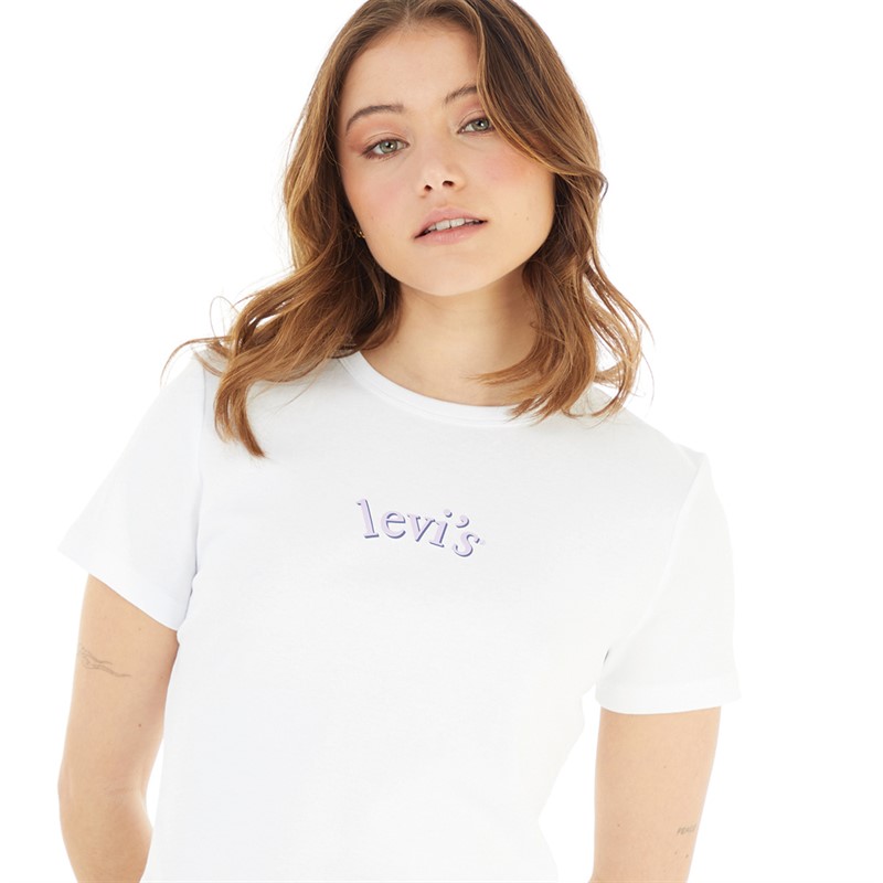 Levi's Womens Rickie Tee Graphic Logo T-Shirt Arched Baby Serif Logo Bright White