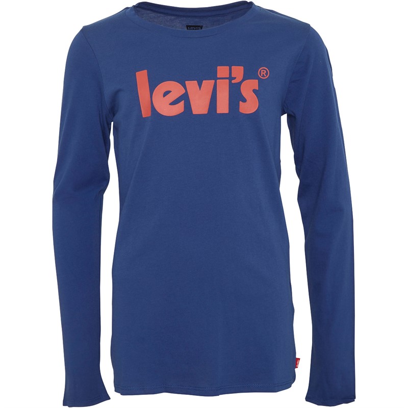 Levi's Jungen Poster Logo T-Shirts mit langem Arm. Blau