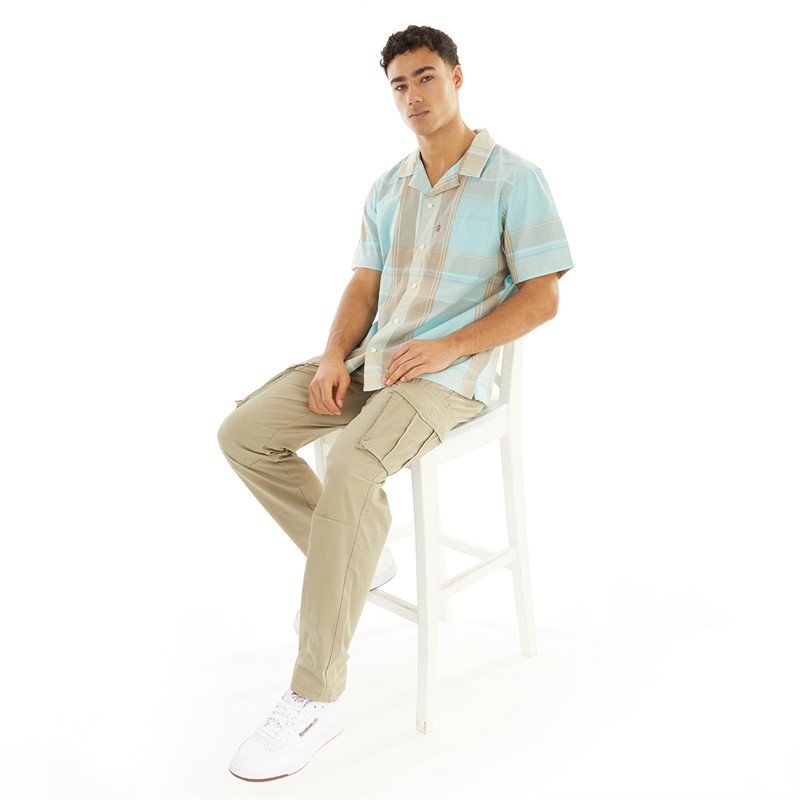 Levi's Mens Sunset Camp Short Sleeve Shirt Martin Plaid Pastel Turquoise
