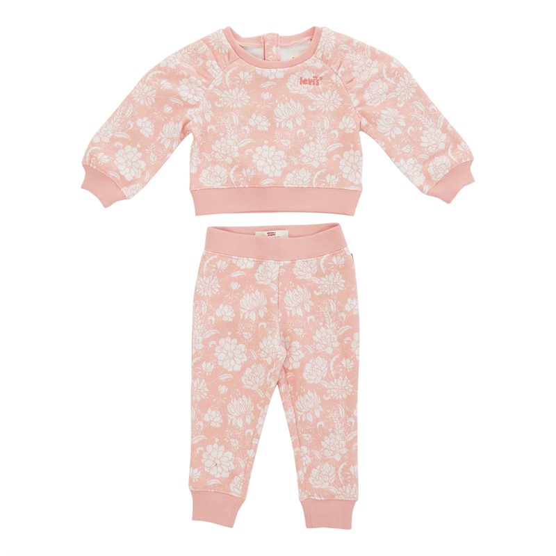 Levi's Mädchen Blumen Sweatshirt und Jogginghose Set Rosa Zuckerguss