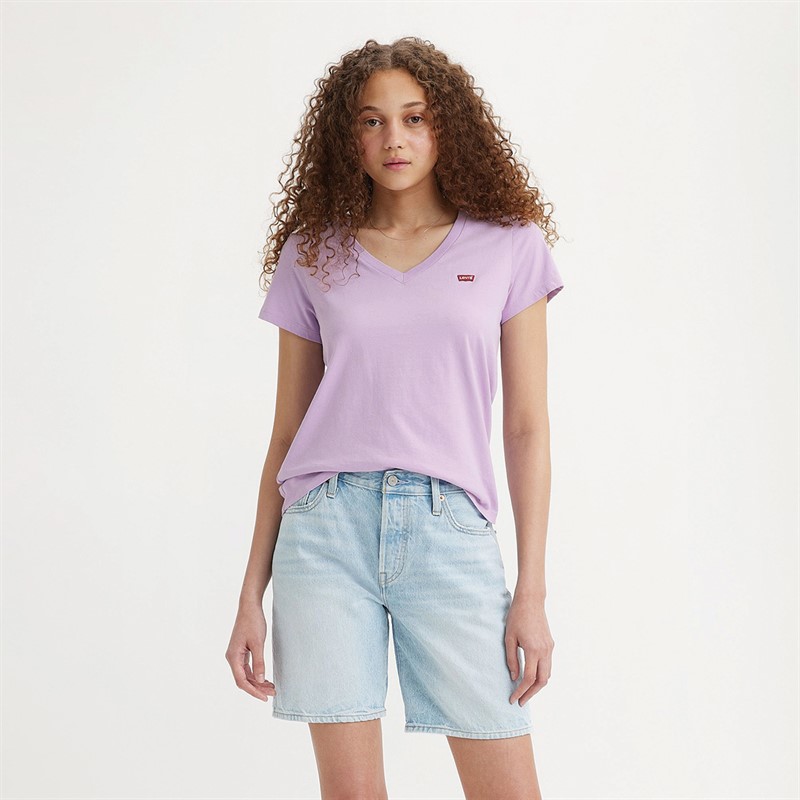 Levi's Womens Perfect V-Neck T-Shirt Purple Rose