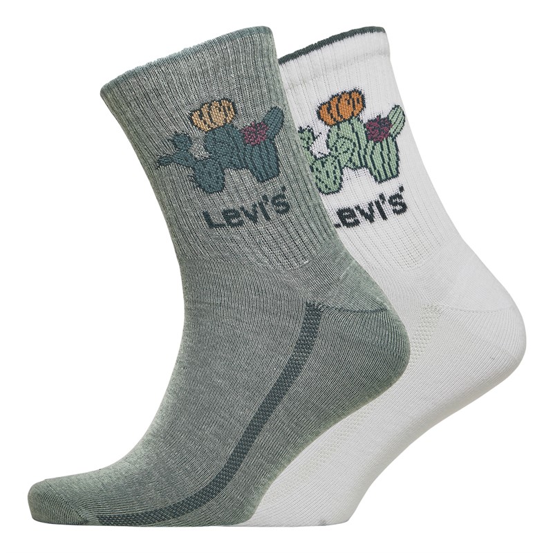 Levi's Mens Placed Cactus Short Cut Two Pack Socks Green/White