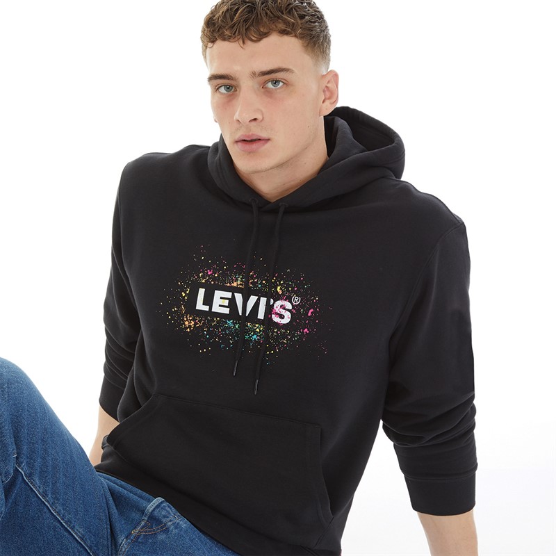 Levi's Mens Graphic Hoodie Box Tab Splatter Hoodie Caviar