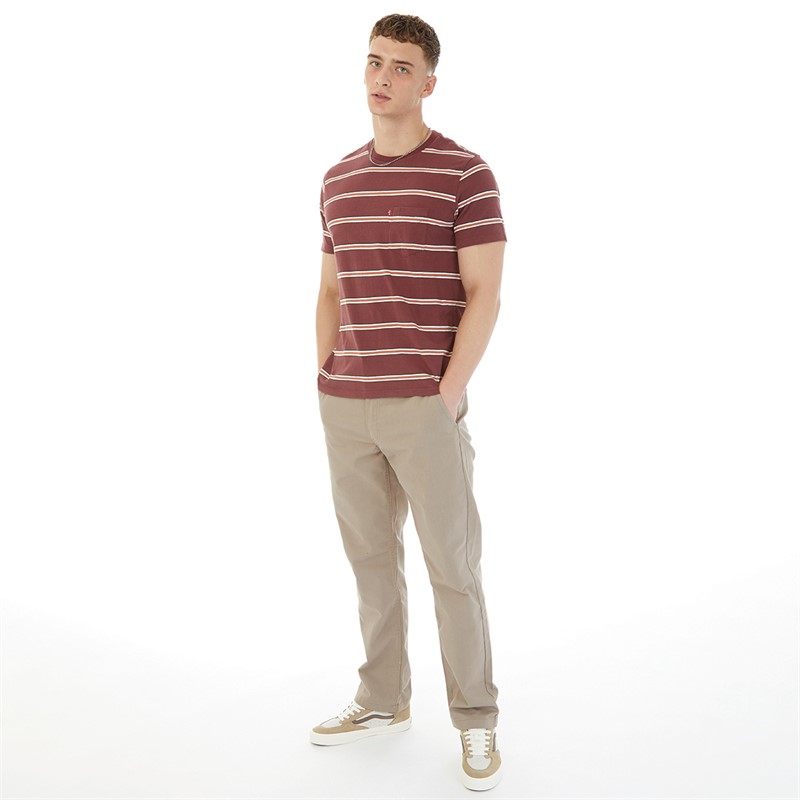 Levi's Mens Pocket T-Shirt Off Trail Stripe Red Mohagany