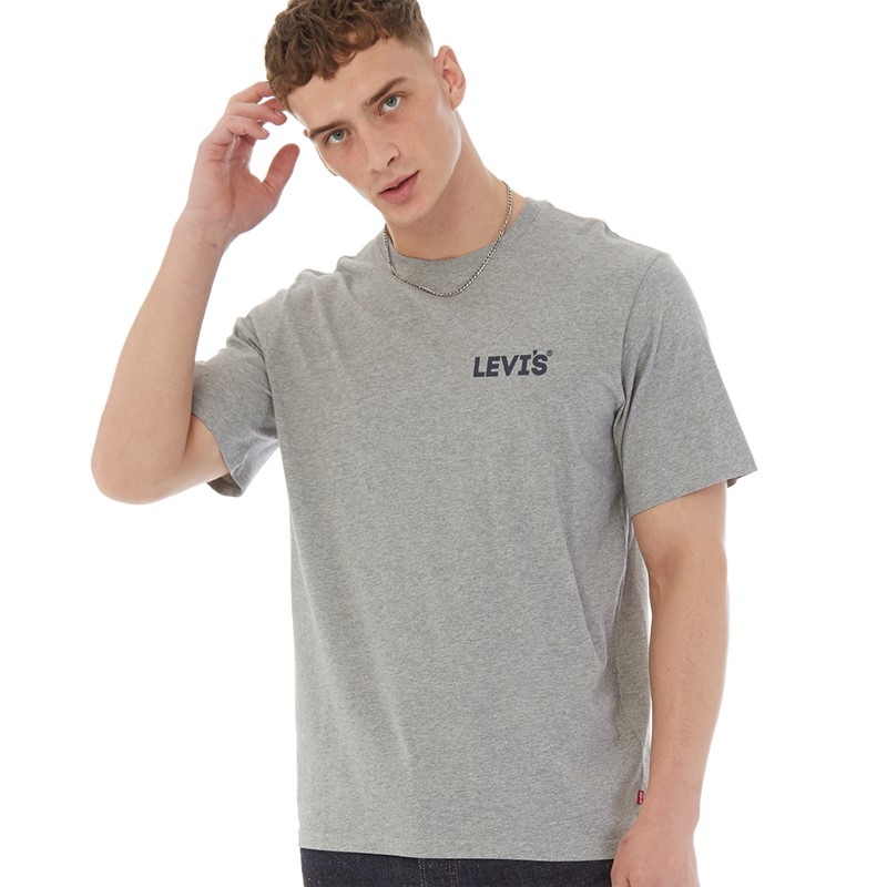 Levi's Mens Relaxed Fit T-Shirt Headline Logo 2 Midtone Heather Grey