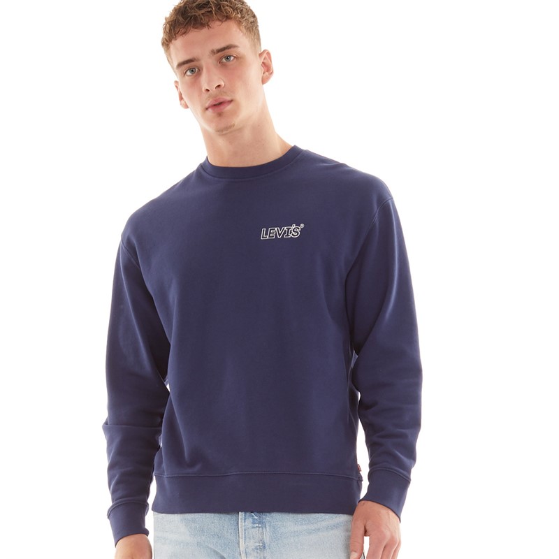 Levi's Mens Relaxed Graphic Sweatshirt Chrome Headline Crew Naval Academy